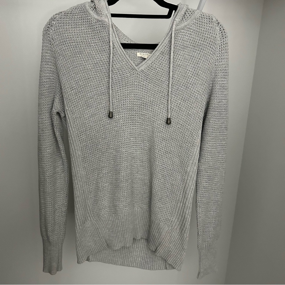 Sonoma Light Gray Knit Sweater with Hood Size L